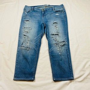 Torrid Cropped Capri Distressed Jeans Womens Size 18 Med Wash High Rise